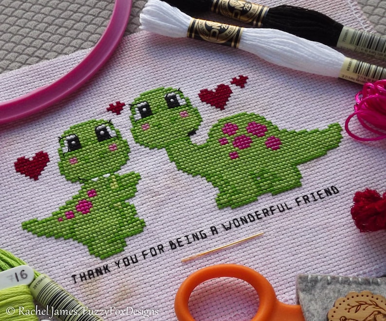 Dinosaur Cross Stitch Pattern PDF Cute Tyrannosaurus Rex and Etsy México