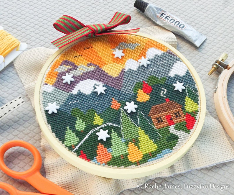 Woodland Cottage Cross Stitch Pattern PDF | Mountain Cabin Cross Stitch Chart 