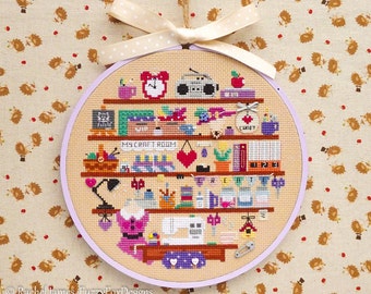 Cute Craft Sewing Art Room Cross Stitch Pattern PDF | Cute Room Cross Stitch Series