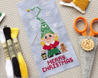 Girl Christmas Gnome Cross Stitch Pattern PDF
