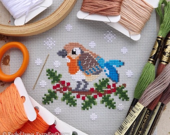 Female Bluebird Christmas Cross Stitch Pattern PDF | Cute Bird Counted Cross Stitch Chart | Instant Download