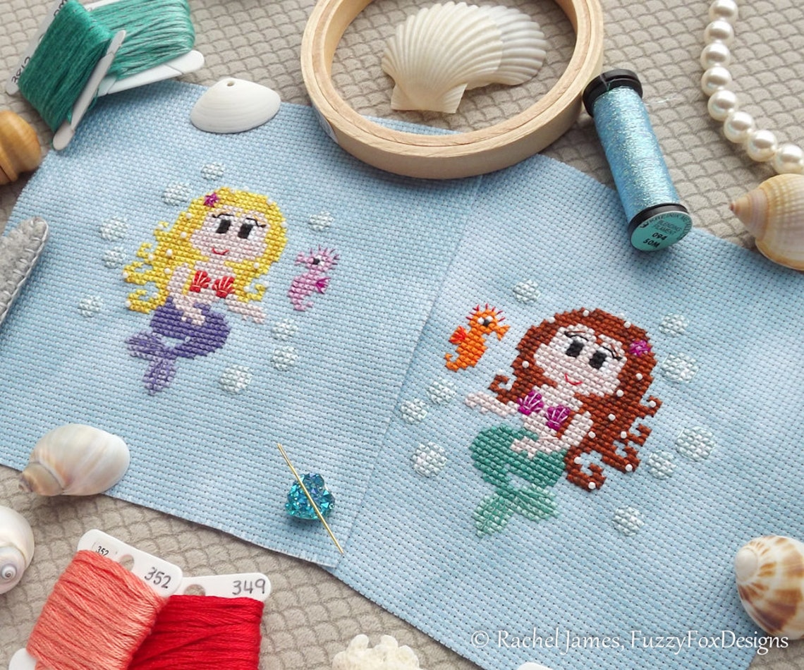 Mermaid Cross Stitch Pattern PDF Easy Modern Beginners | Etsy