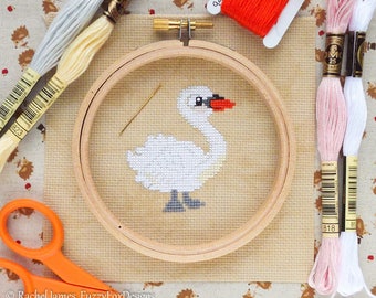 White Swan Cross Stitch Pattern PDF | Cute Bird Counted Cross Stitch Chart | Instant Download