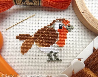 Red Robin Cross Stitch Pattern PDF | Cute Bird Counted Cross Stitch Chart | Instant Download