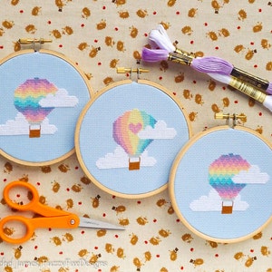 Hot Air Balloon Cross Stitch Pattern PDF | Set of 3 Pastel Balloons