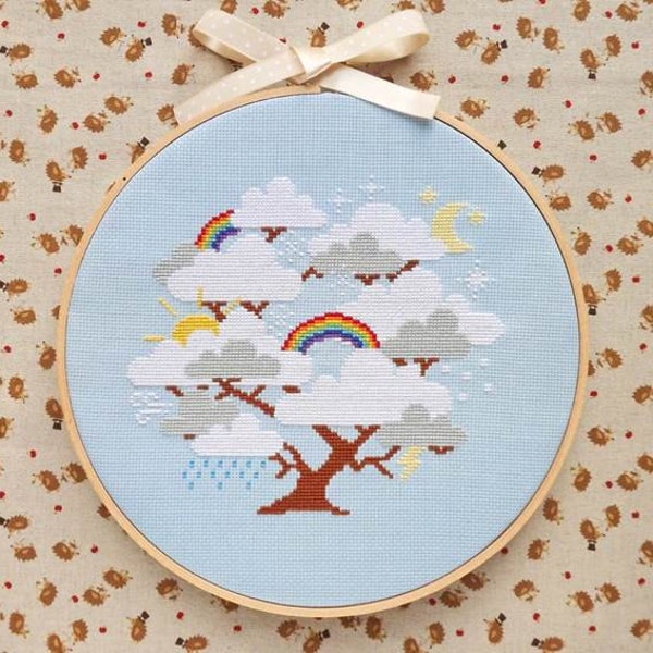 Cloud Tree Cross Stitch Pattern PDF | Whimsical Cloud Tree with Rainbows