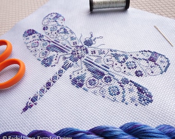 Variegated Dragonfly Cross Stitch Pattern PDF | Chart for Colour Variations, Coloris, ThreadworX, or Hand-Dyed Floss