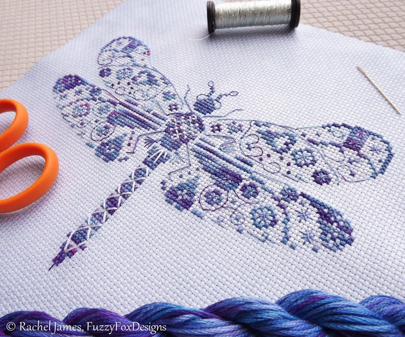 Variegated Dragonfly Cross Stitch Pattern PDF Chart for Etsy