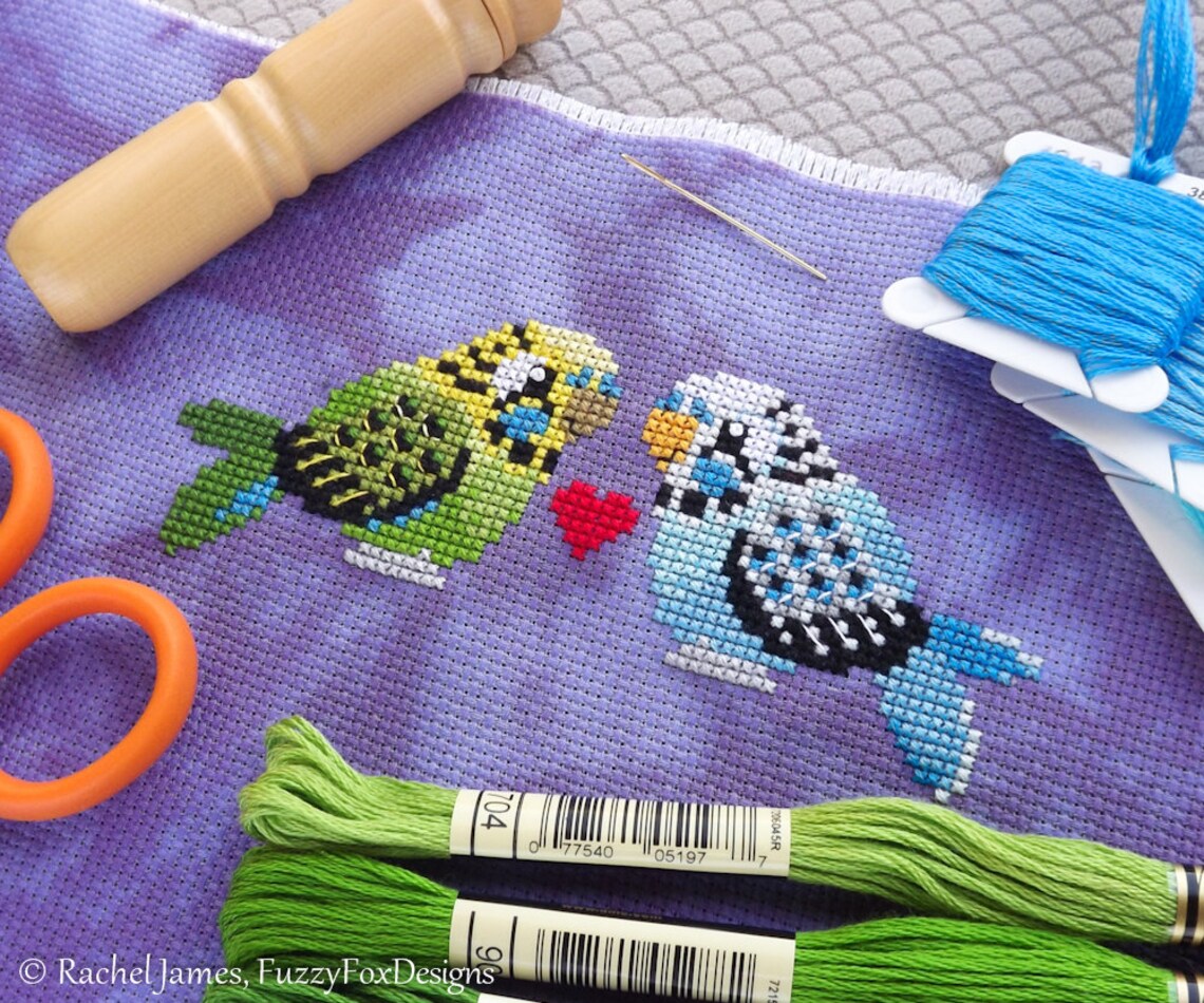 Cute Budgies Cross Stitch Pattern PDF Green Budgie Cross | Etsy