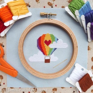 Rainbow Hot Air Balloon Cross Stitch Pattern PDF image 2