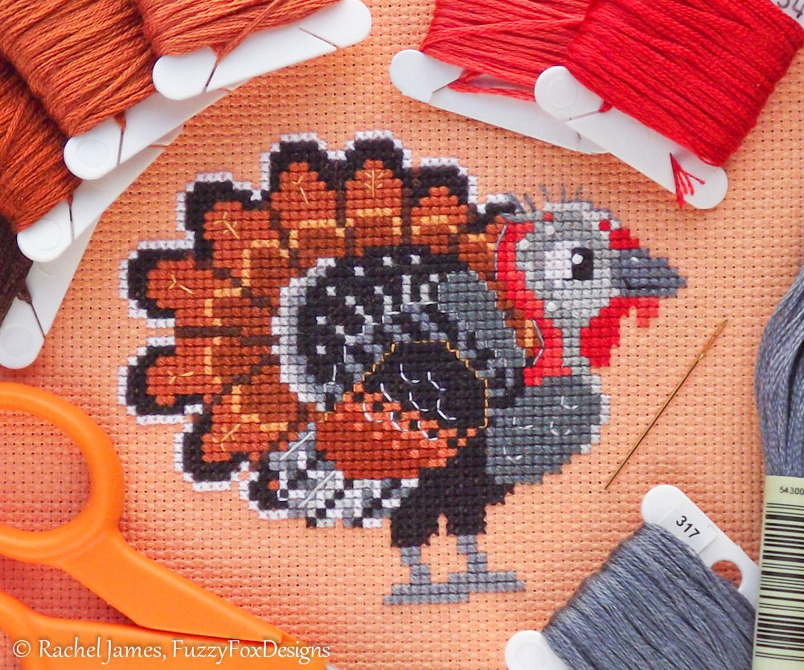 Turkey Cross Stitch Pattern PDF Mr Gobbles the Turkey Cute Etsy