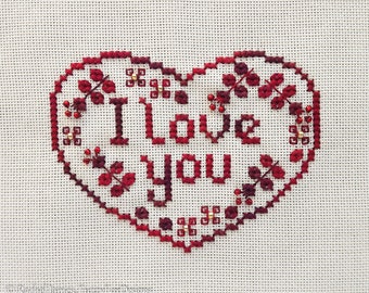 I Love You Heart Cross Stitch Pattern PDF | Chart for Colour Variations, Coloris, ThreadworX, or Hand-Dyed Floss