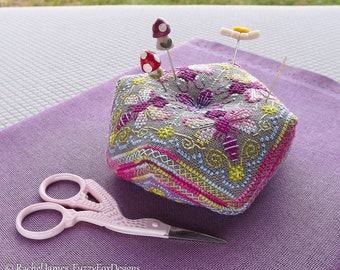 Summer Bug Tile Biscornu Pattern PDF | Insect Counted Cross Stitch Pincushion