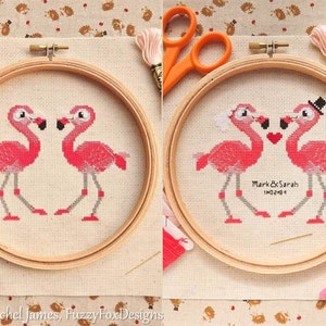 Flamingo Pair Cross Stitch Pattern PDF | Personalised Wedding Sampler | Cute Bird Counted Cross Stitch Chart | Instant Download