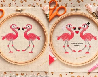 Flamingo Pair Cross Stitch Pattern PDF | Personalised Wedding Sampler | Cute Bird Counted Cross Stitch Chart | Instant Download