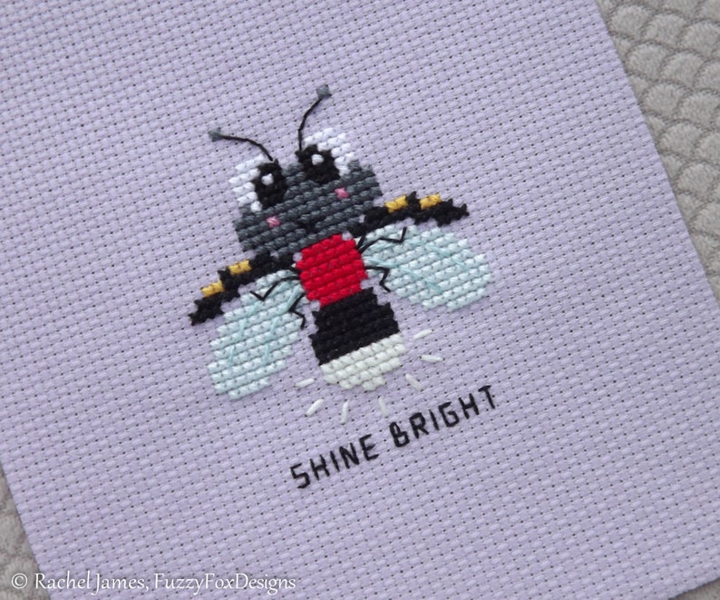 Bright Baby Firefly Cross Stitch Pattern PDF Seven Mini Motivators Series Fire Fly Cross Stitch image 1