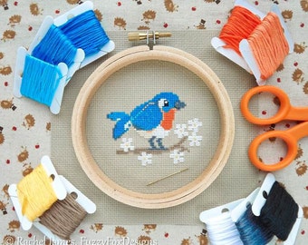 Busy Little Bluebird Cross Stitch Pattern PDF | Cute Bird Counted Cross Stitch Chart | Instant Download