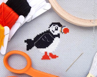 Pretty Little Puffin Cross Stitch Pattern PDF | Cute Bird Counted Cross Stitch Chart | Instant Download