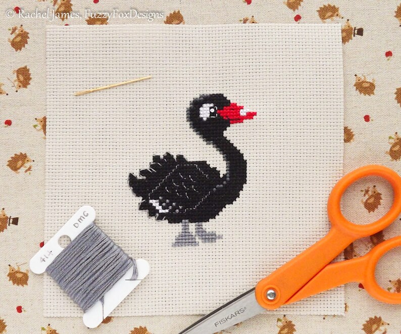 Black Swan Cross Stitch Pattern PDF Cute Bird Counted Cross Stitch Chart Instant Download image 3