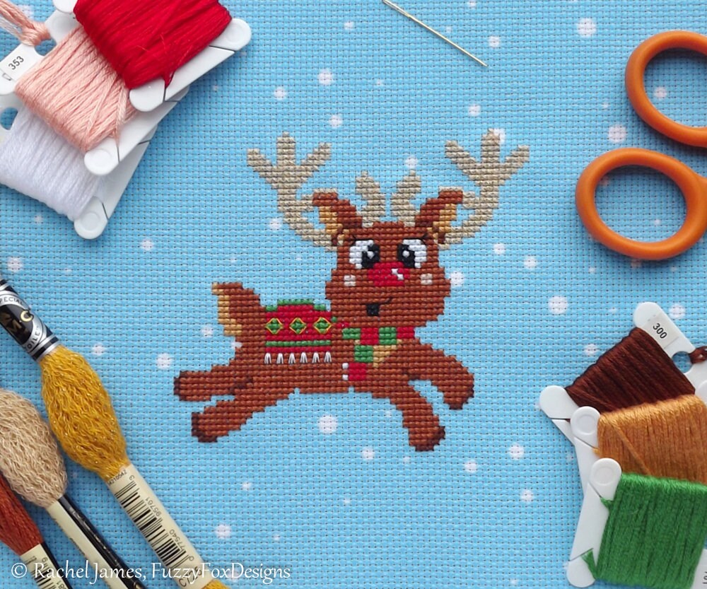 Cute Christmas Reindeer Cross Stitch Pattern PDF Cute Female | Etsy