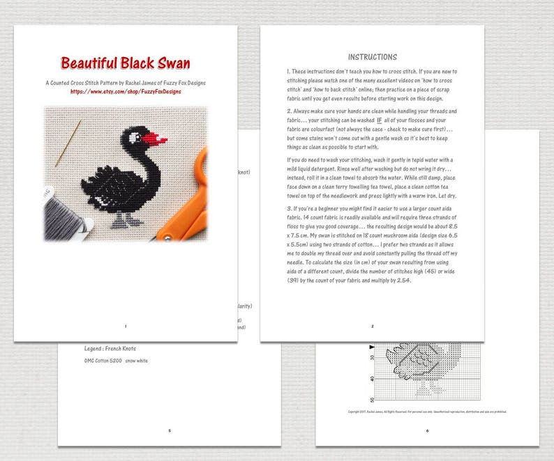 Black Swan Cross Stitch Pattern PDF Cute Bird Counted Cross Stitch Chart Instant Download image 4