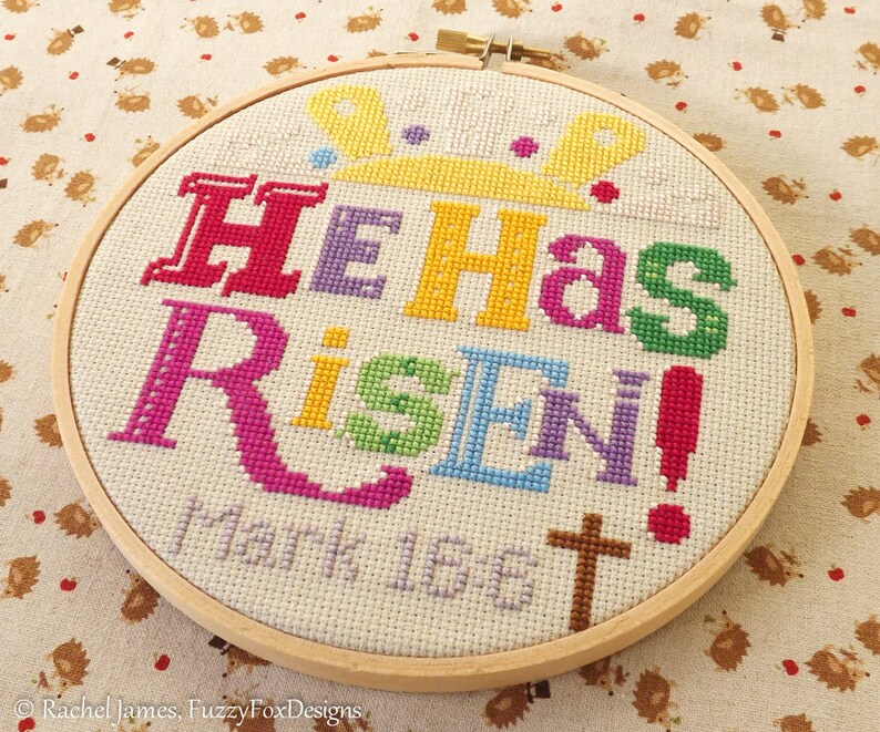 Easter Cross Stitch Pattern PDF He Has Risen Christian Cross Etsy