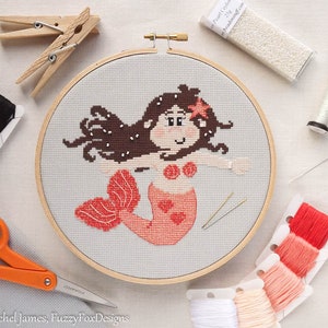 Mermaid Cross Stitch Pattern PDF Bella the Pretty Coral Mermaid image 2