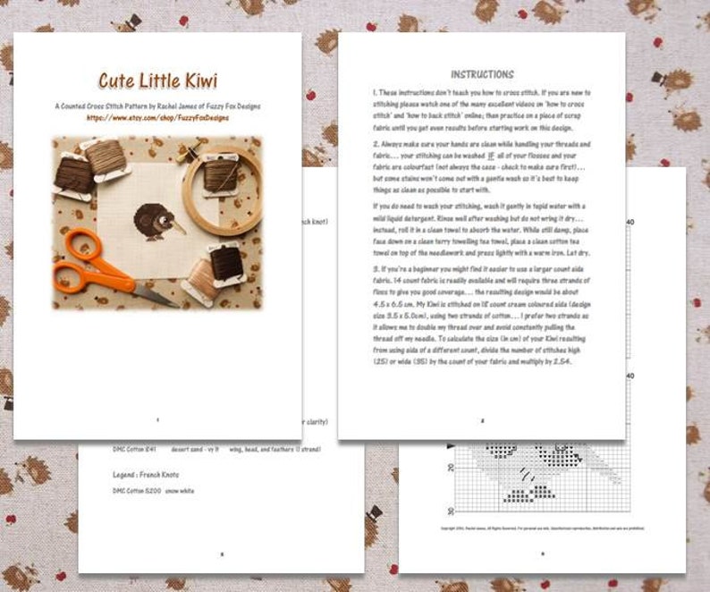 Cute Little Kiwi Cross Stitch Pattern PDF Cute Bird Counted Cross Stitch Chart Instant Download image 4
