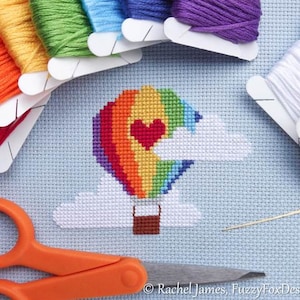 Rainbow Hot Air Balloon Cross Stitch Pattern PDF image 3