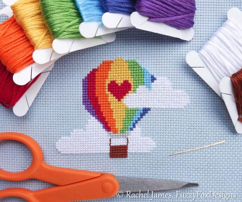 Rainbow Hot Air Balloon Cross Stitch Pattern PDF image 3