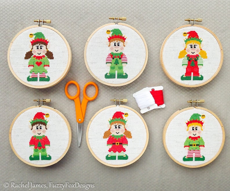 Christmas Elves Cross Stitch Pattern PDF Set of 6 Cute Elf Etsy