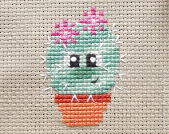 Freja der Kaktus Kreuzstichmuster PDF | Stacheliges aber süßes Stitch-a-Long