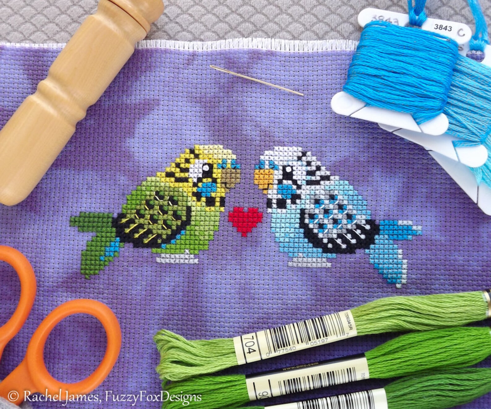 Cute Budgies Cross Stitch Pattern PDF | Green Budgie Cross Stitch ...