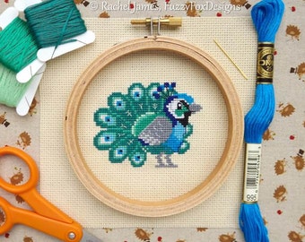 Proud Little Peacock Cross Stitch Pattern PDF | Cute Bird Counted Cross Stitch Chart | Instant Download