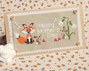 Woodland Babies Mother's Day Card Cross Stitch Pattern PDF