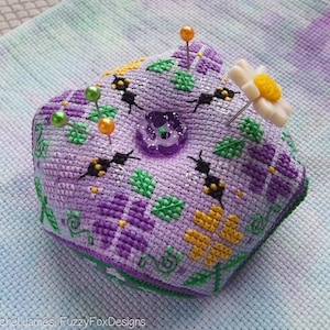Floral Biscornu Pattern PDF | Flower, Clover and Bee Counted Cross Stitch Pincushion