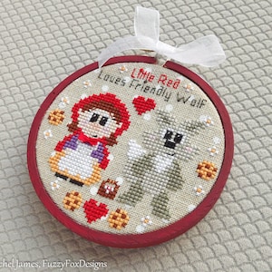 Red Riding Hood Cross Stitch Pattern PDF | Little Red Loves Friendly Wolf