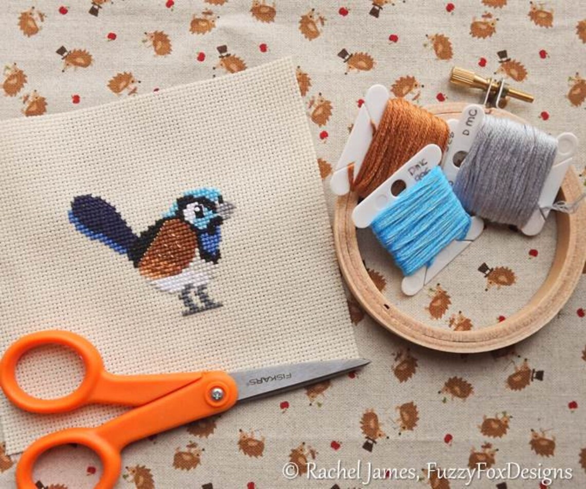 Craft Make Do - Purple Crowned Fairy-wren Counted Cross Stitch Kit
