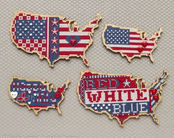 Patriotic Design for USA Blanks Cross Stitch Pattern PDF | Pattern for Toms New Old Things Wood Blanks