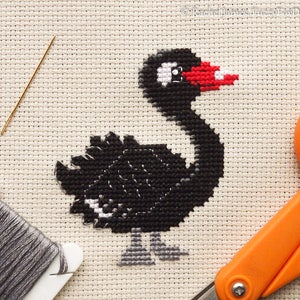 Black Swan Cross Stitch Pattern PDF | Cute Bird Counted Cross Stitch Chart | Instant Download