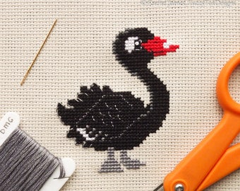 Black Swan Cross Stitch Pattern PDF | Cute Bird Counted Cross Stitch Chart | Instant Download