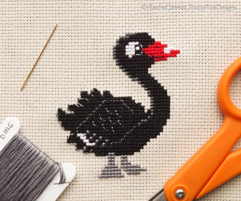 Black Swan Cross Stitch Pattern PDF Cute Bird Counted Cross Stitch Chart Instant Download image 1