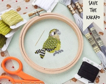 Kakapo Cross Stitch Pattern PDF | Cute Bird Counted Cross Stitch Chart | Instant Download