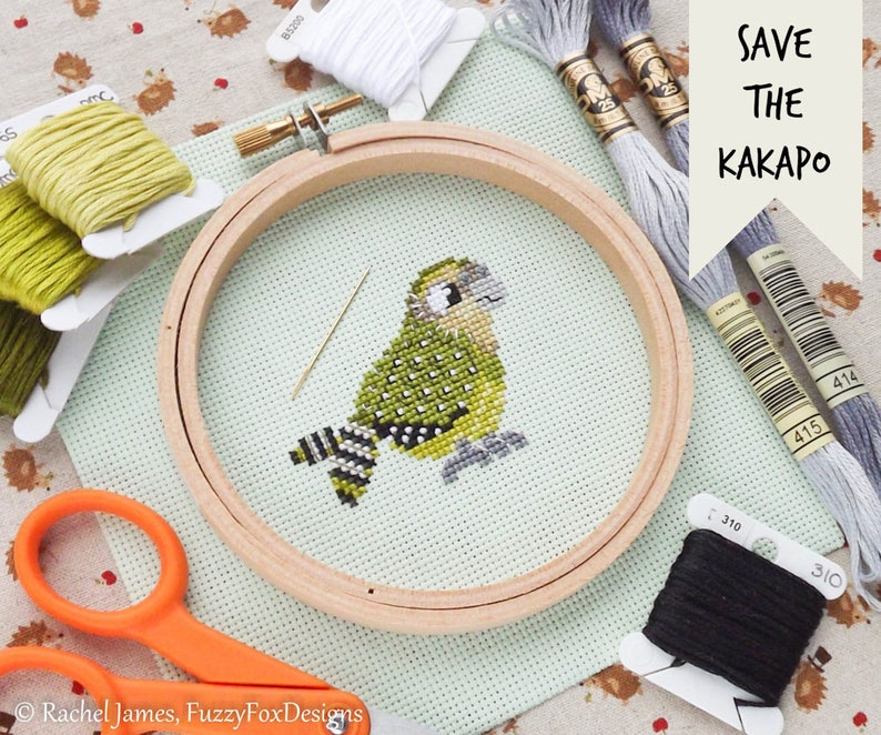 Kakapo Cross Stitch Pattern PDF Cute Bird Counted Cross Stitch Chart Instant Download image 1