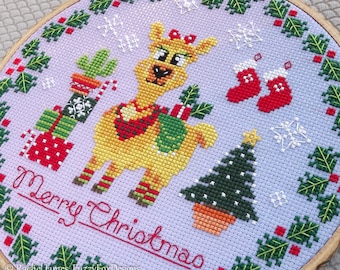 Cute Christmas Llama Cross Stitch Pattern PDF | Cute Llama Christmas Decoration