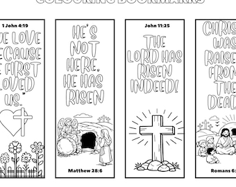 Segnalibri di Pasqua da colorare e stampare per bambini, lavoretto con versetti biblici cristiani, divertente attività per la scuola domenicale.