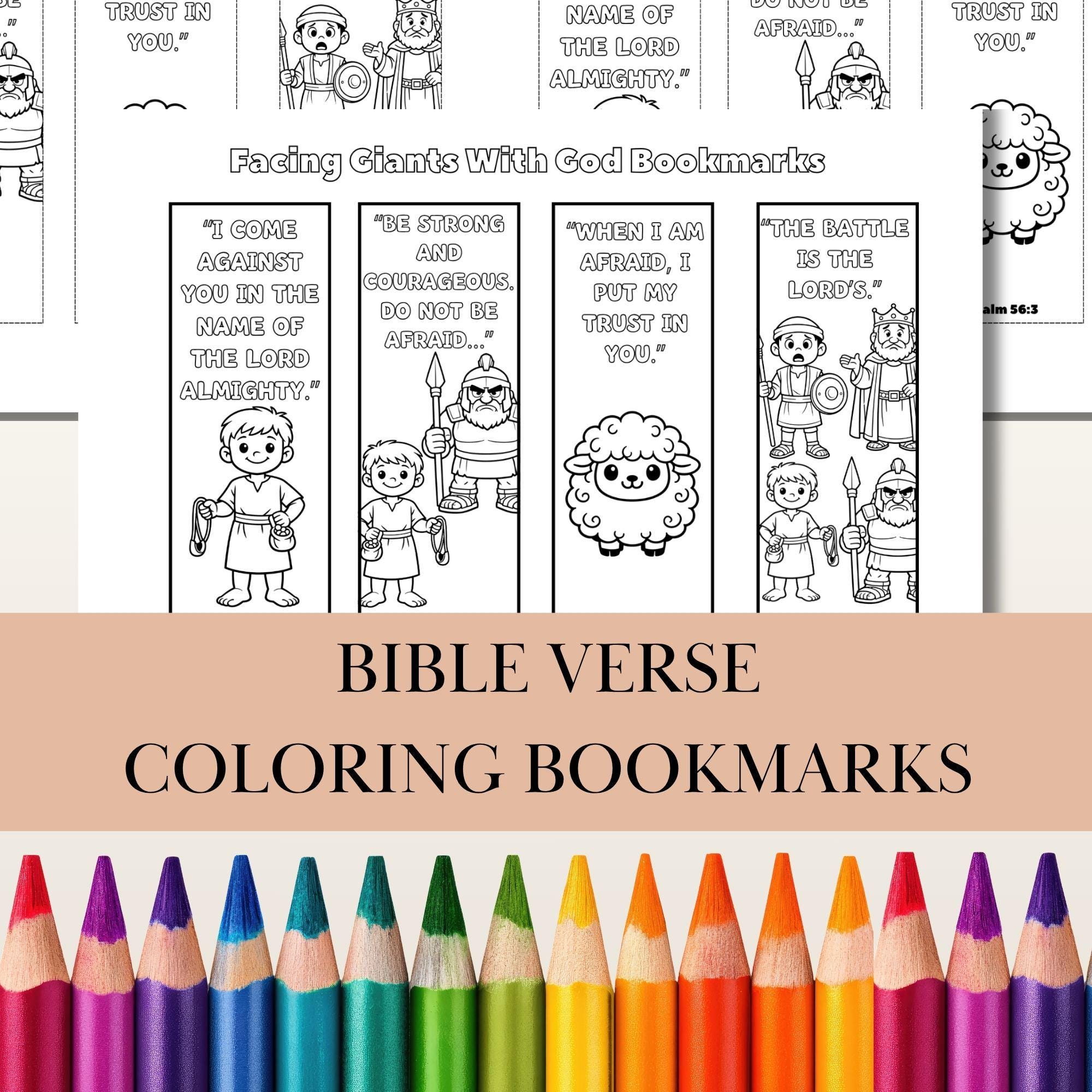 David and Goliath Bookmarks Printable, Bible Verse Bookmarks for Kids ...