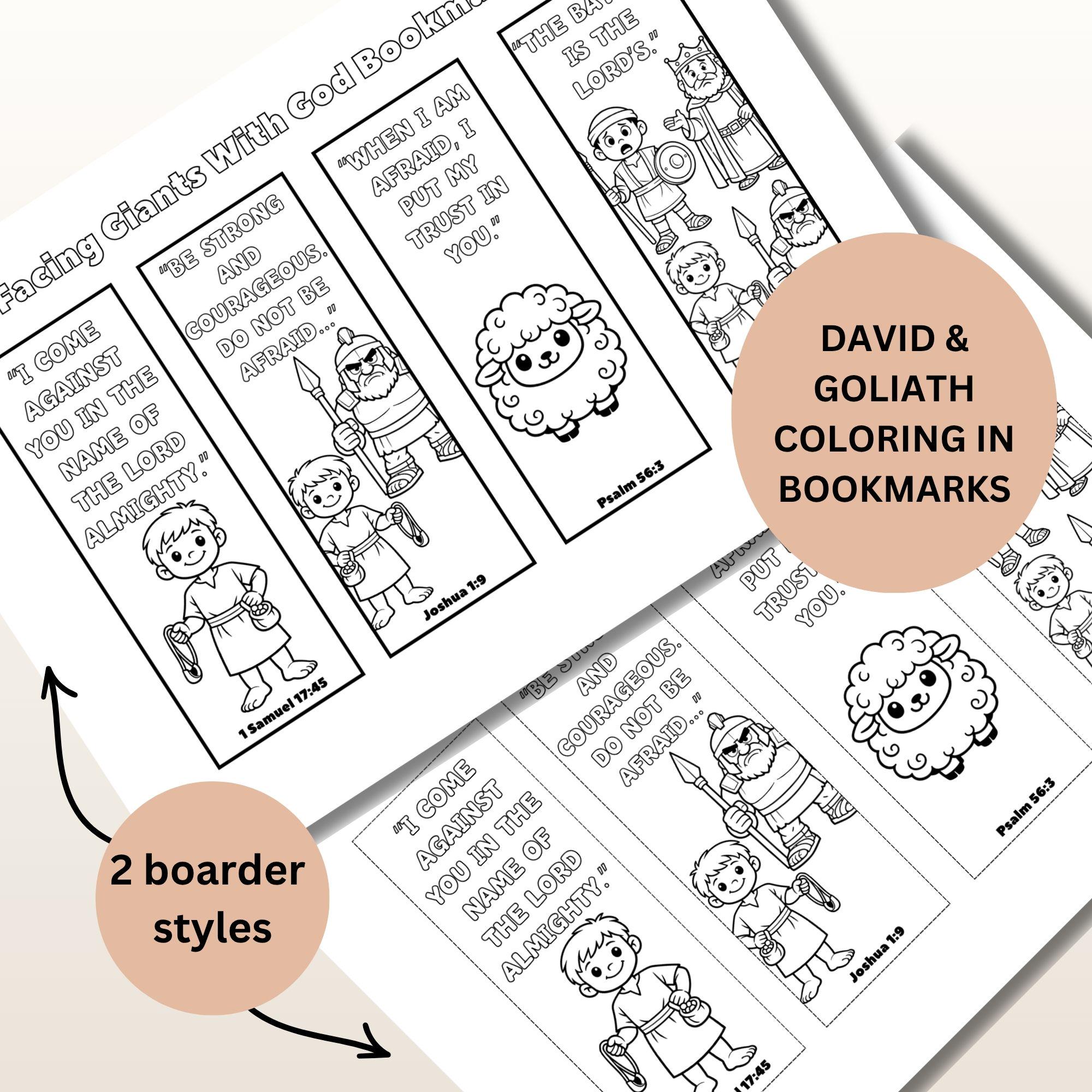 David and Goliath Bookmarks Printable, Bible Verse Bookmarks for Kids ...