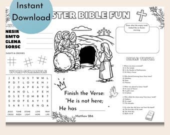 Tovaglietta con attività di storie pasquali / Tovaglietta stampabile per bambini cristiani / Tovaglietta con giochi biblici / Foglio di attività per la chiesa