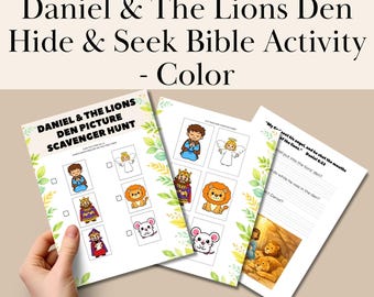 Caccia al tesoro biblica "Daniele e la fossa dei leoni" (stampabile), foglio di attività cristiana per bambini, scheda di lavoro sulla storia biblica per la scuola domenicale e l'istruzione domiciliare.